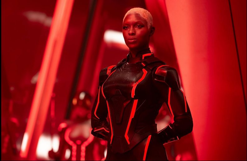 Athena in red and black